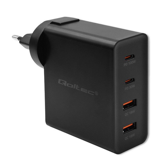 Ładowarka GaN Power Pro | 2xUSB-C | 2xUSB | 130W | 5-20V | 1.5-5A| PD | Czarna 
