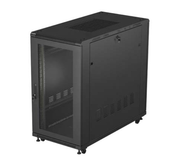 Szafa instalacyjna rack stojąca 19" 22U 600x1200 czarna drzwi   perforowane (flat pack) 