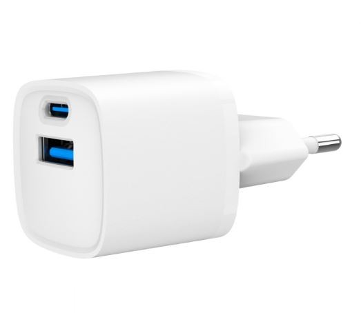 Mini-ładowarka USB-A USB-C 20W PD QC3.0 biała 