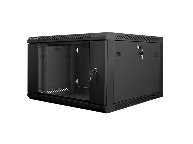 Szafa instalacyjna wisząca 19 cali 6U 600X600mm czarna (drzwi szklane)