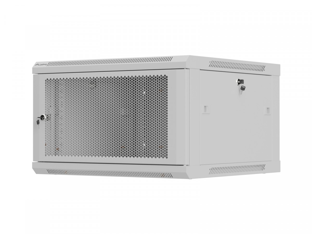 Szafa instalacyjna rack wisząca 19 cali 6U 600x600 szara drzwi perforowane (flat pack) 