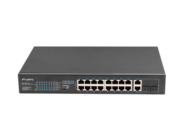 Przełącznik Switch 16X100MB POE+/2XCombo niezarządzalny rack 19 cali Gigabit Ethernet 150W 