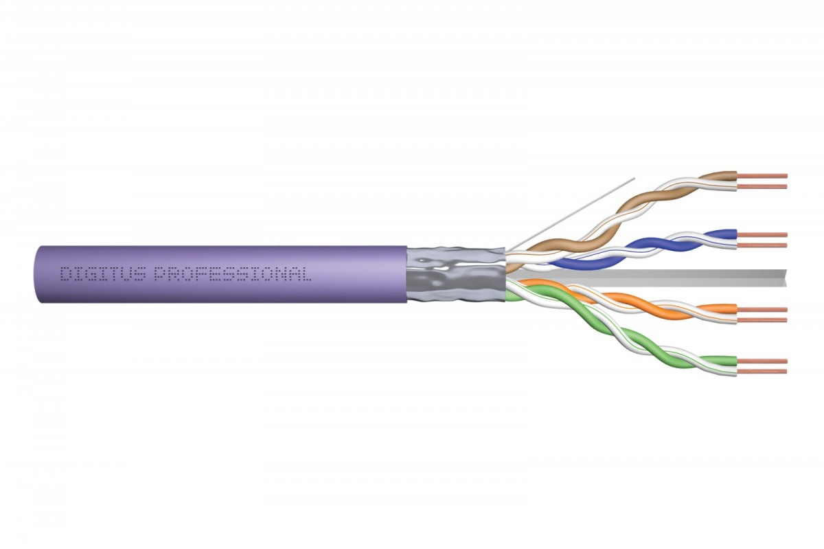 Kabel teleinformatyczny instalacyjny kat.6, F/UTP, Dca, drut, AWG 23/1, LSOH, 50m fioletowy