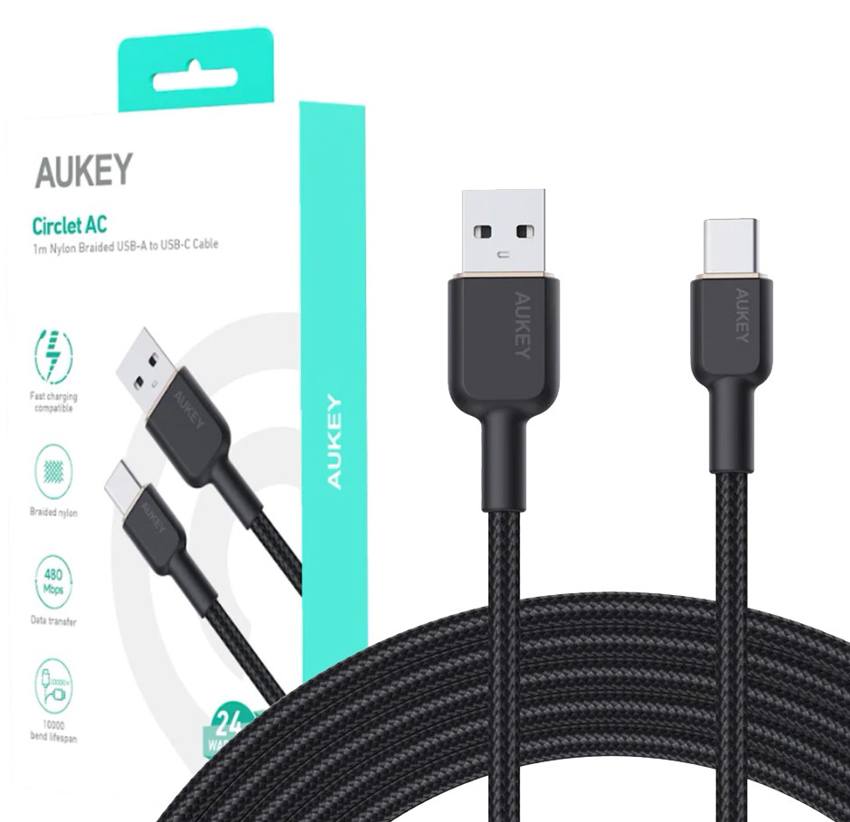 CB-NAC1 kabel USB-C - USB-A 1m 60W PD 3A 20V nylonowy oplot czarny