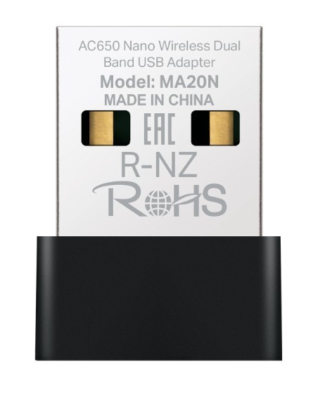 Karta sieciowa Mercusys AC650 Nano Wi-Fi USB Adapter  MA20N                                          SPEED: 200 Mbps at 2.4 GHz + 433 Mbps at 5 GHz