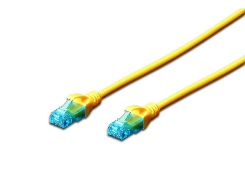 patch cord RJ45-RJ45, kat.5e, U/UTP, AWG 26/7, PVC, 0.25m, żółty