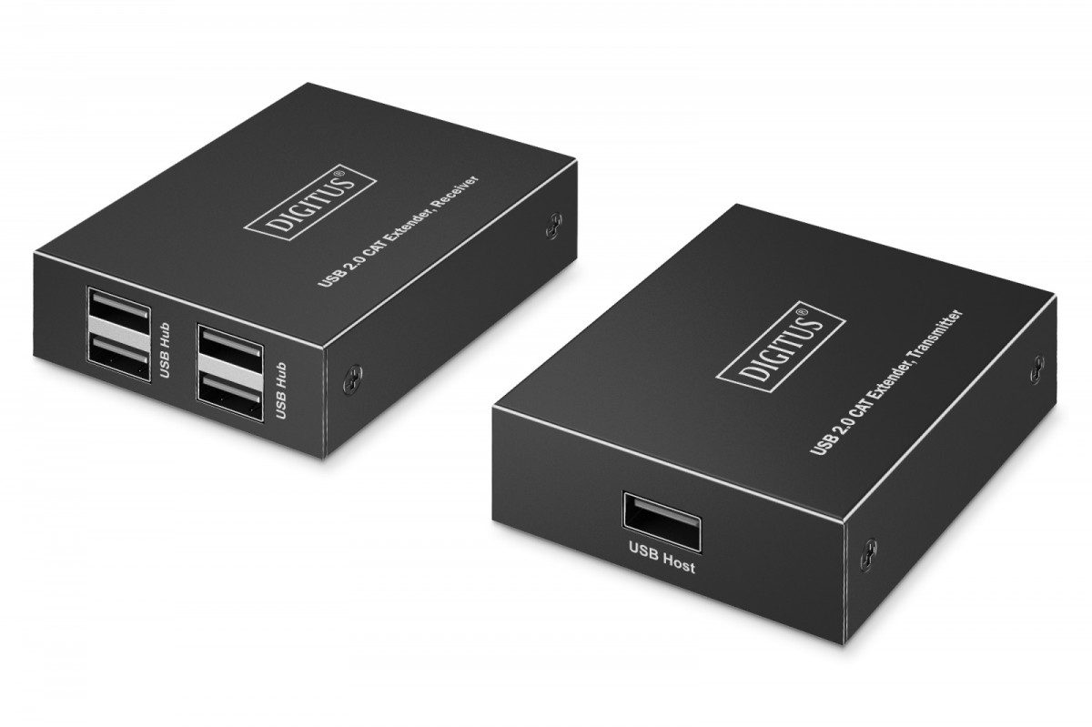 Przedłużacz (extender) po skrętce kat.6 USB 2.0 do 150m, 4x USB-A do 480 Mbps, 1x RJ45 (Gigabit Ethernet) - zestaw (odbiornik/nadajnik)