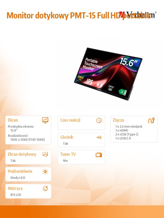 Monitor dotykowy PMT-15 Full HD portable 