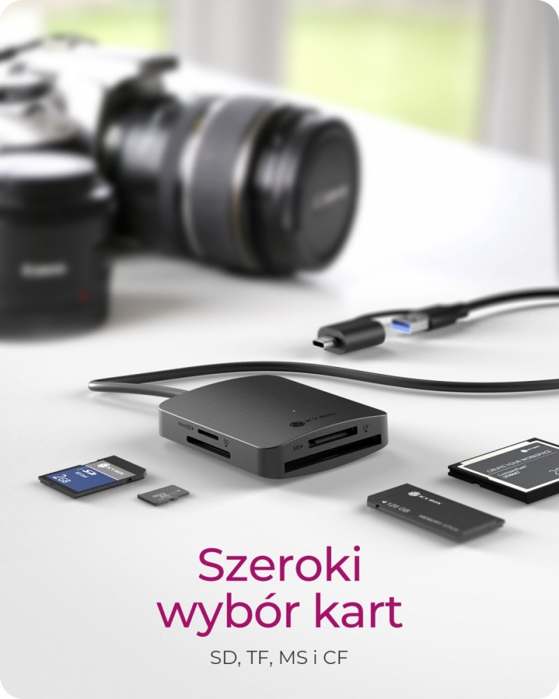 Czytnik Kart CF,TF,SD,microSD, Type-C+A, IB-CR302-CU3 