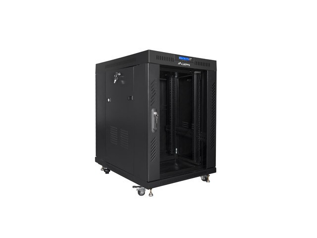 Szafa instalacyjna RACK stojąca 19 15U 800X1000 czarna drzwi szklane LCD  (FLAT PACK) 