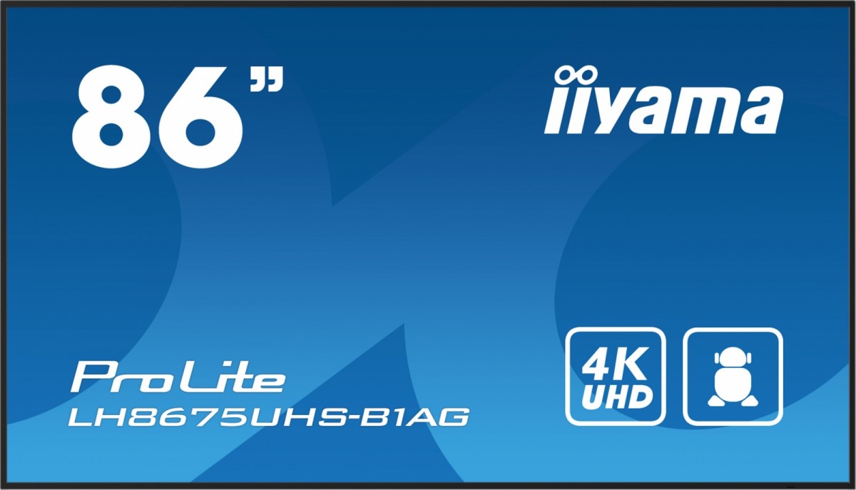 Monitor 85.6 calowy LH8675UHS-B1A, 24/7,IPS,ANDROID.11,4K,500cd/m2,WiFi,3xHDMI,DP,Daisy/Chain,2xUSB,2x10W,RJ45,iiSignage2,FailOver,SDM,4GB/32GB,metal,