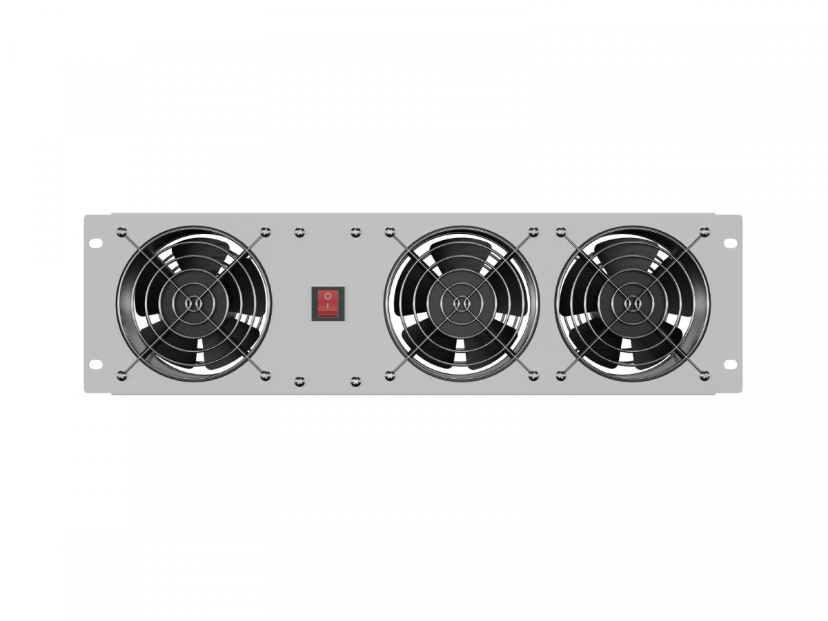 Panel wentylacyjny pionowy 19 cali 3U do szaf rack, trzy wentylatory, 230V, szary
