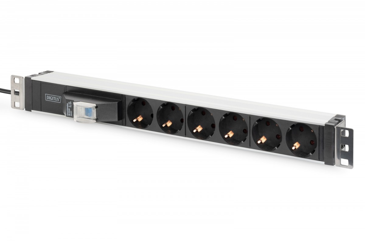 Listwa zasilająca PDU 19" Rack, 6x gniazdo schuko, 2.0m, 1x wtyk unischuko, 16A, wyłącznik nadprądowy, Profil aluminiowy 