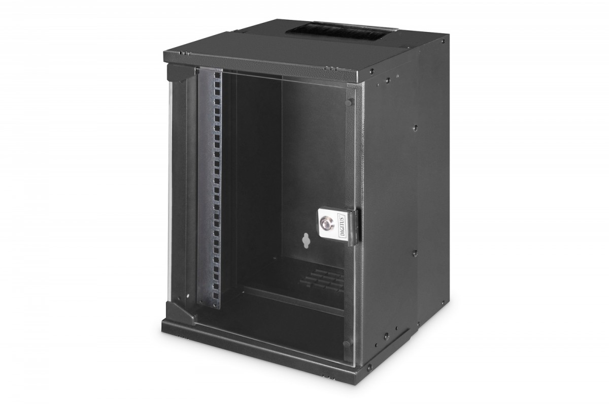 Szafa sieciowa wisząca 10 cali 9U, SOHO PRO 457 x 316 x 298 mm, nośność 60kg, drzwi szyba, niezłożona, Czarna