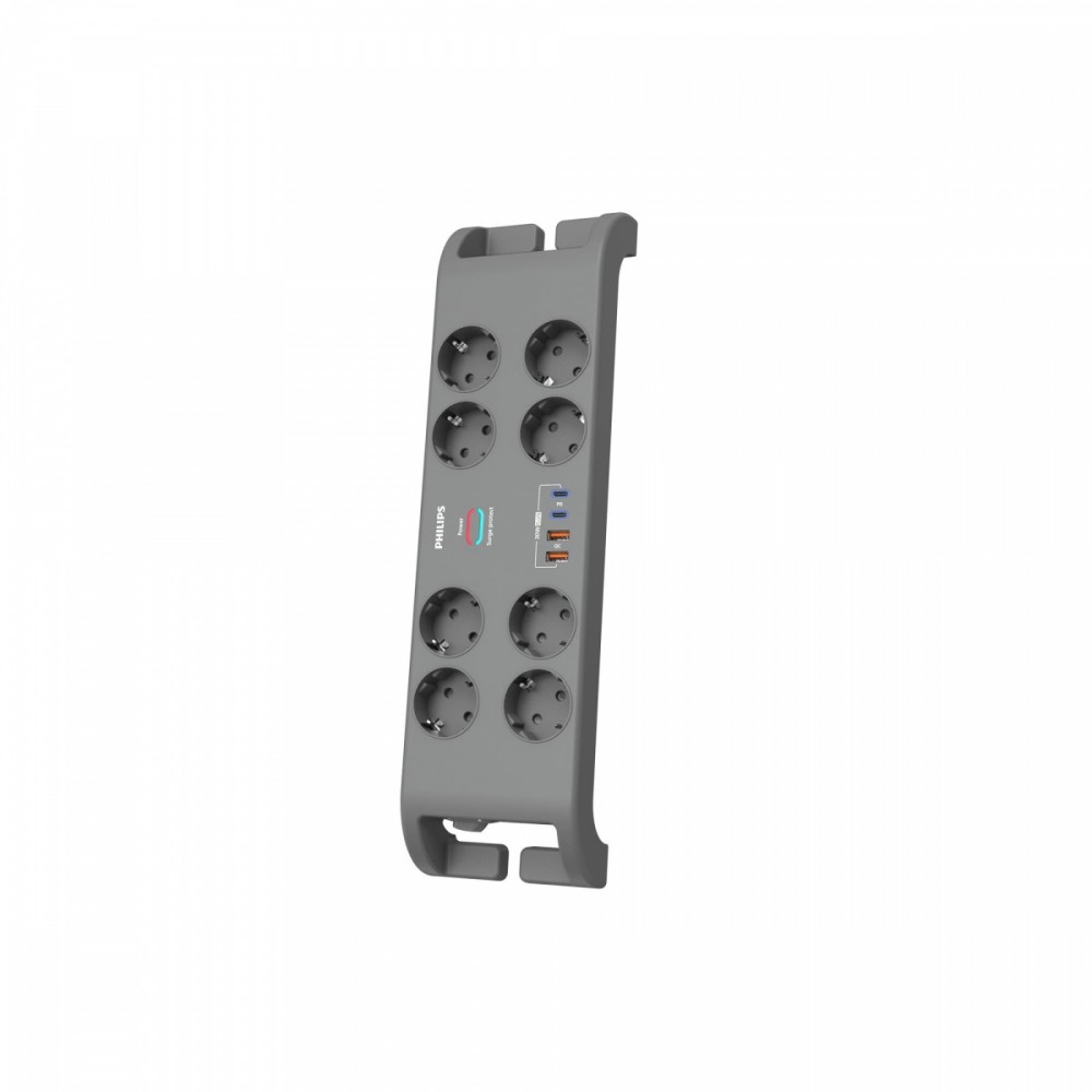 Listwa antyprzepięciowa 2m,8 gniazd schuko, 2xUSB-C,    2xUSB-A, 30W GaN, 2400 J ochrony przeciwprzepięciowej 