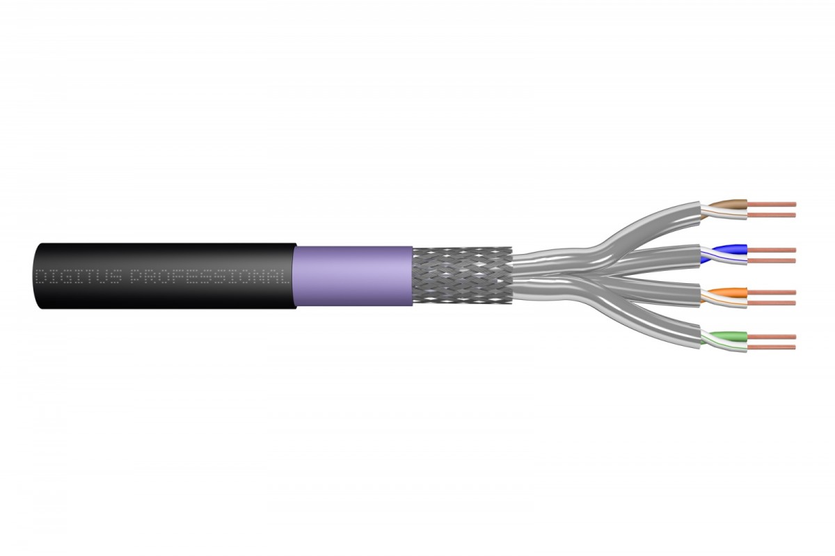 Kabel teleinformatyczny instalacyjny zewnętrzny kat.7, S/FTP, Eca, drut, AWG 23/1, PE, 1000m, szpula, czarny
