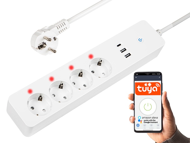 Inteligentna listwa zasilająca 1,5m 2xUSB+USB-C WiFi Tuya