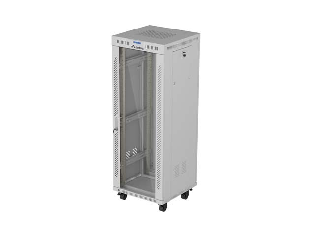 Szafa instalacyjna rack stojąca 19" 32U 600x600 szara drzwi     perforowane LCD ( Flat pack) 