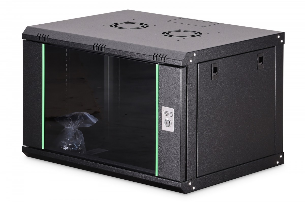 Szafa sieciowa wisząca Dynamic 19" 7U rack 385x600x450mm, drzwi szyba, czarna, niezłożona, 60kg 