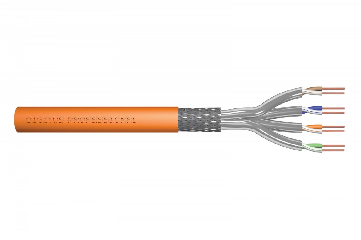 Kabel teleinformatyczny instalacyjny kat.7, S/FTP, B2ca, drut, AWG 23/1, LSOH, 500m, szpula, pomarańczowy
