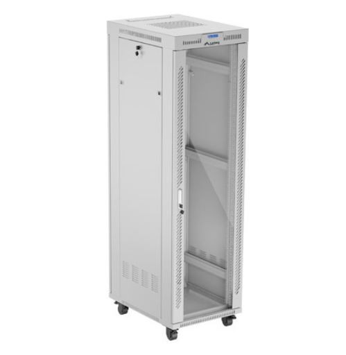 Szafa stojąca rack 19 cali 42U 600x800 szara drzwi szklane flack pack 