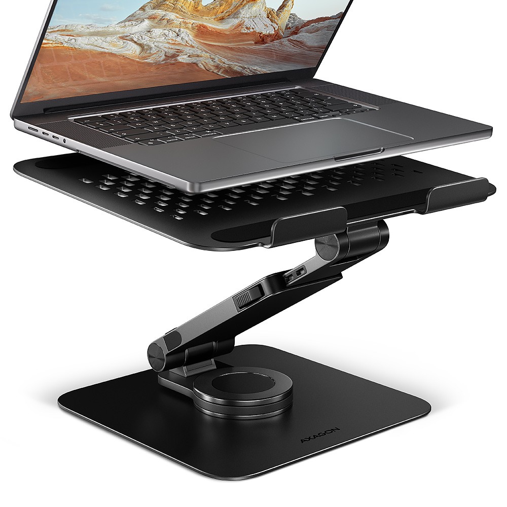 STND-LRB Podstawa do laptopów aluminiowa 10-17,3 cala regulowana wysokość, obrotowa o 360 stopni, Czarna