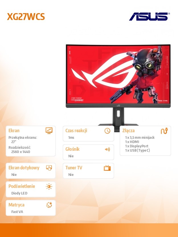 Monitor 27 cali XG27WCS DP+HDMI+TYPE C 