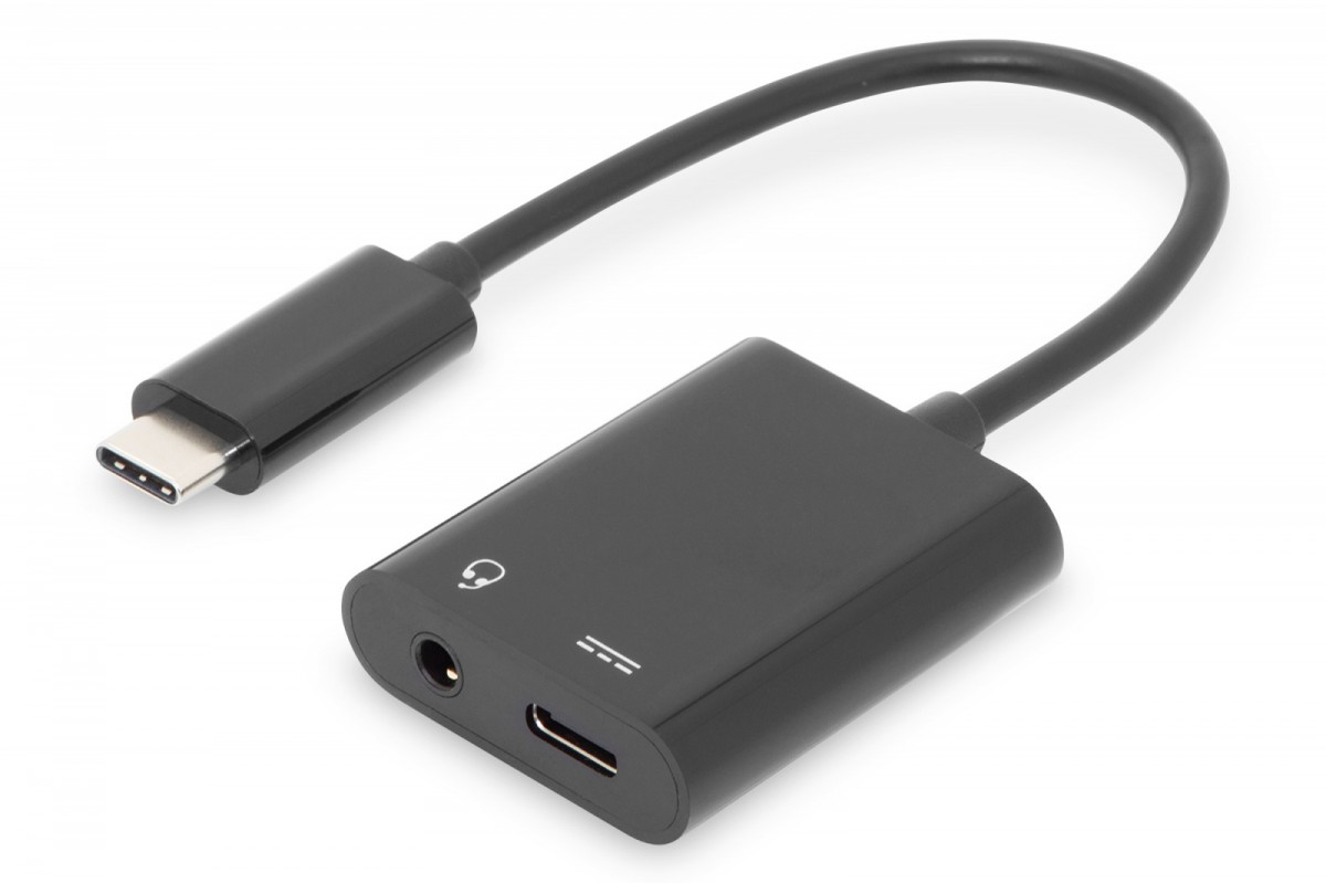 Kabel rozdzielacz USB 3.1 Typ C Gen.2 SuperSpeed+ 10Gbps Mini Jack 3.5mm + Typ USB C 20cm Czarny