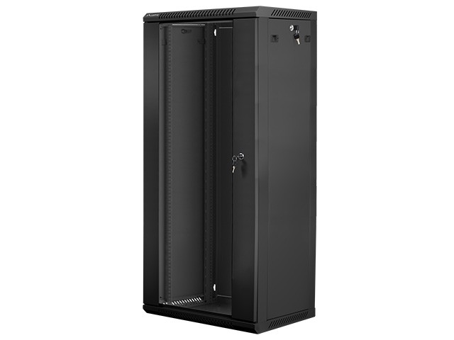 Szafa instalacyjna wisząca 19 cali 27U 600X450mm czarna (drzwi szklane)