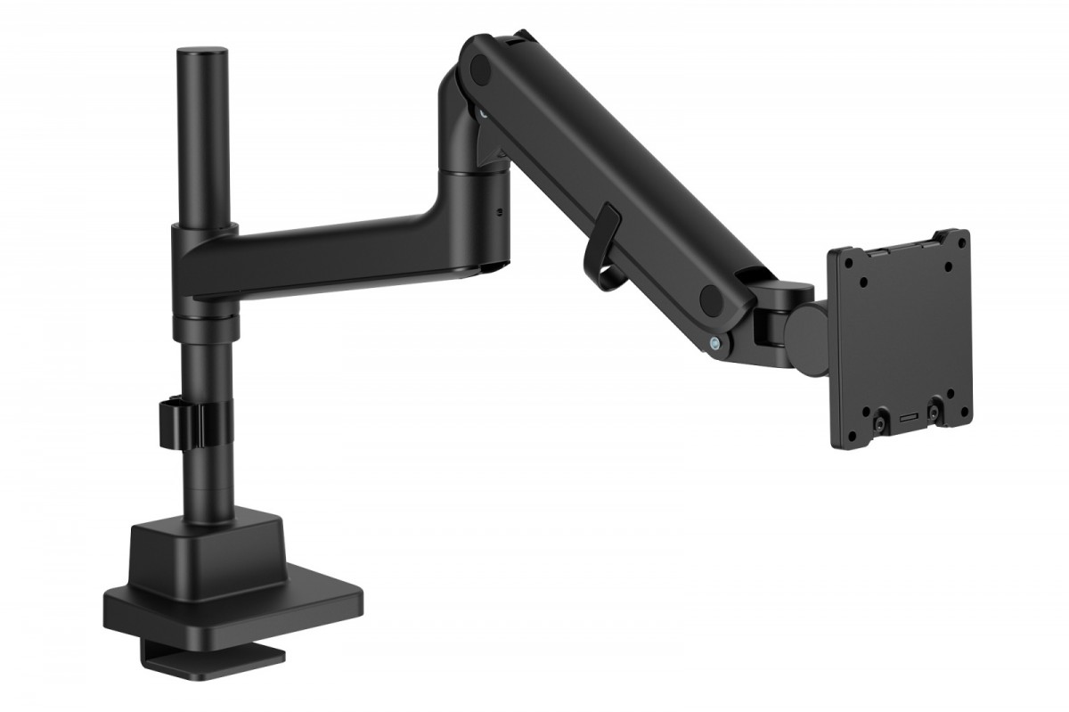 Ramię biurkowe pojedyncze z zaciskiem i sprężyną gazową 1x LCD max. 57" 27kg, VESA: 75x75, 100x100, czarne