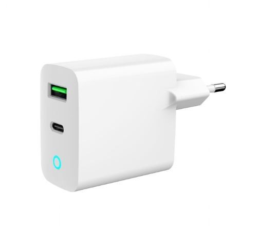 Ładowarka USB-A USB-C LED 20W PD QC3.0 biała 