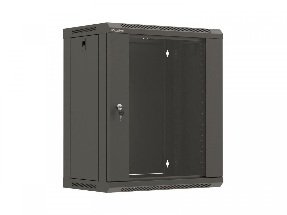 Szafa instalacyjna rack wisząca 19 cali 12U 540x350 czarna drzwi przeszklone (flat pack)