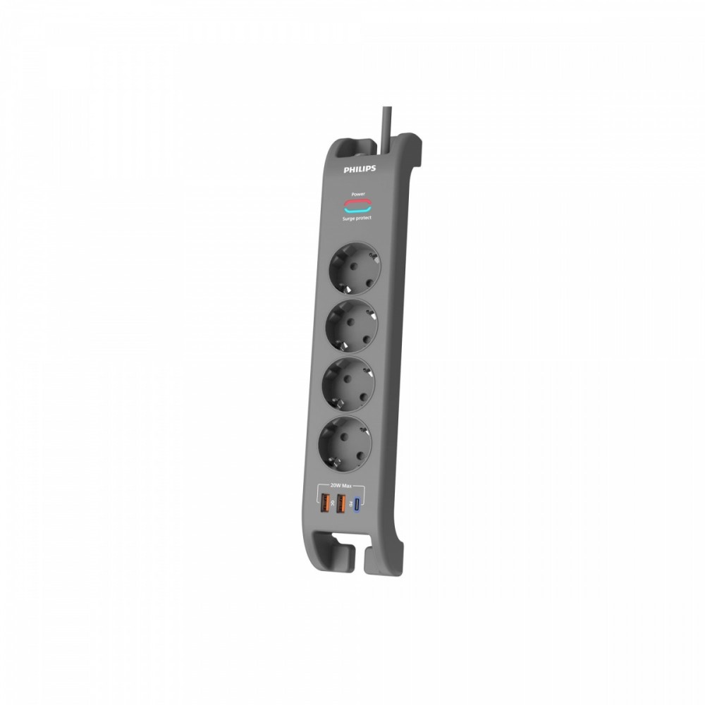 Listwa antyprzepięciowa 2m, 4 gniazda schuko, 1xUSB-C,  2xUSB-A, PD 20W / QC 18W, 2400 J ochrony przeciwprzepięciowej 