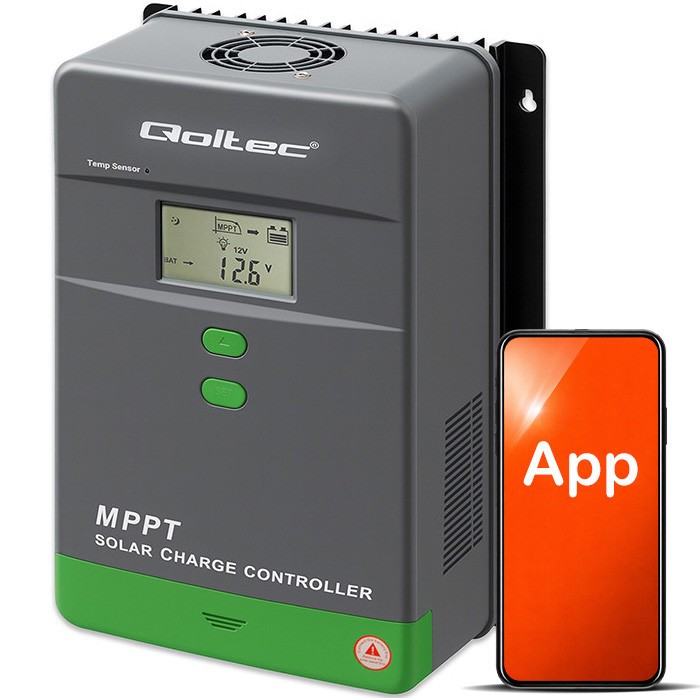 Solarny regulator ładowania MPPT z czujnikiem temperatury 80A |  12V/24V/36V/48V | LCD | Bluetooth | APP | GEL | LiFePO4 