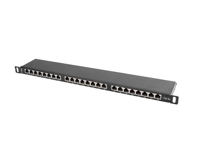 Patch Panel 24 Port 0.5U Kat.5E czarny ekranowany 