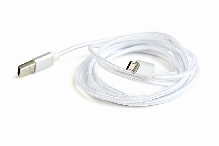 Kabel Micro USB oplot tekstylny/1.8m/srebrny 