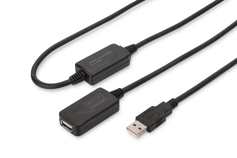 Kabel przedłużający USB 2.0 HighSpeed Typ USB A/USB A M/Ż aktywny 20m Czarny 