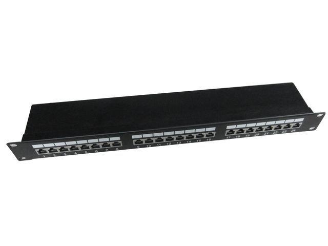 Patch Panel 24 Porty 1U 19'' Kat.5e ekran z funkcją organizacji  kabli czarny 