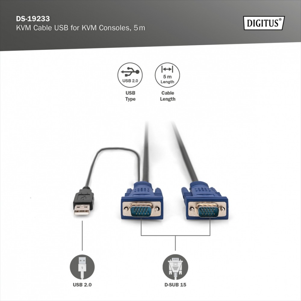 Kabel Octopus do KVM 2xVGA, 1xUSB, 5m