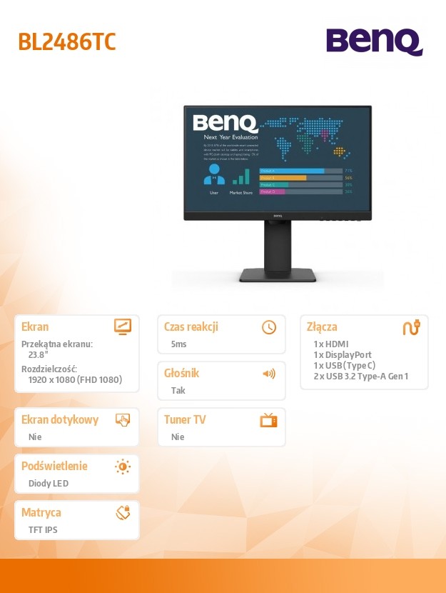 Monitor 23.8 cala BL2486TC LED 4ms/1000:1/IPS/HDMI 