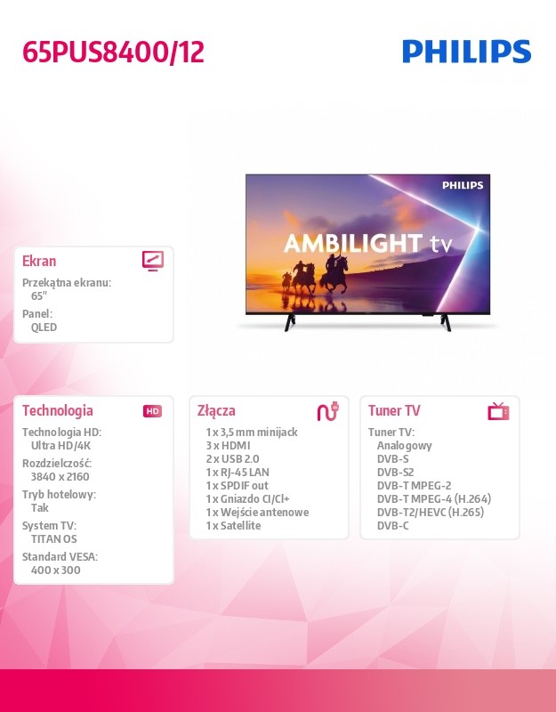 Telewizor 65 cali QLED 65PUS8400/12