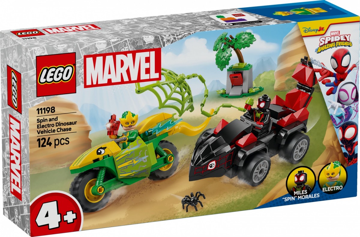 Klocki SPIDEY 11198 Pościg Spina za Electro w dinopojeździe 