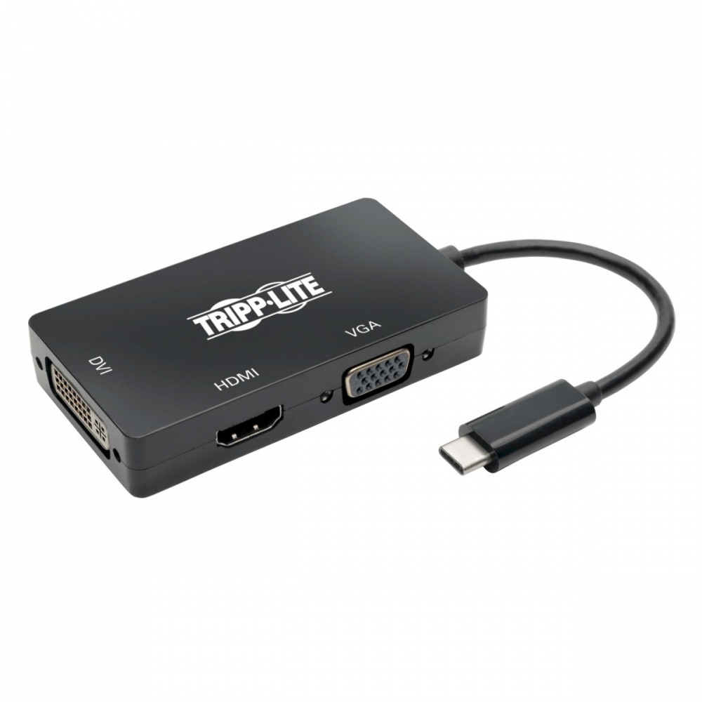 Wieloportowy adapter USB-C (M/3xF) 4K HDMI, DVI, VGA, HDCP. U444-06N-HDV4KB  Czarny