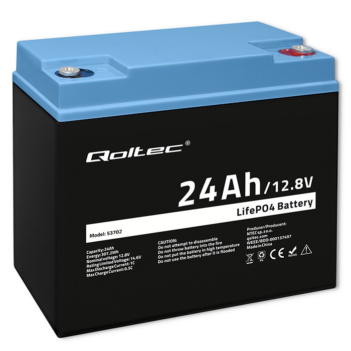 Akumulator LiFePO4 Litowo-Żelazowo-Fosforanowy | 12.8V | 24Ah |  307.2Wh | BMS 