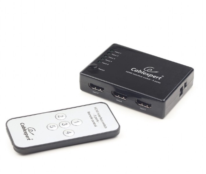 Przełącznik HDMI z pilotem - pięć nadajników jeden      odbiornik