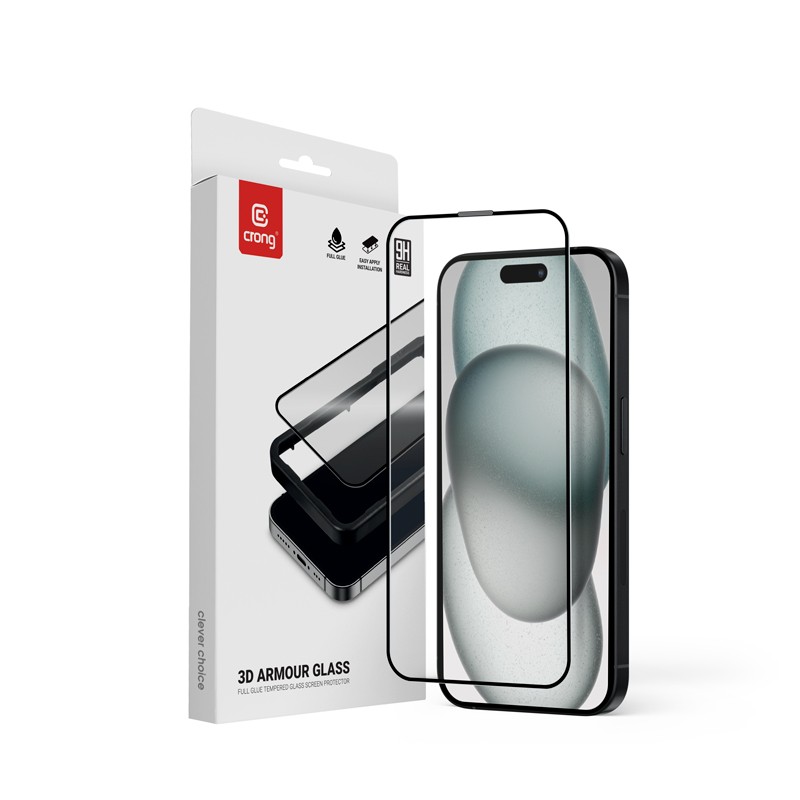 3D Armour Glass - Szkło hartowane 9H Full Glue do iPhone 16 / iPhone 15 + ramka instalacyjna