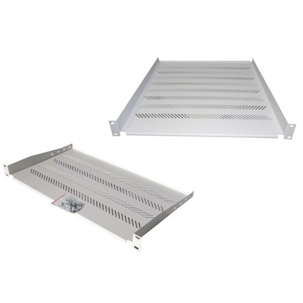 Półka do szaf 350mm 19", 1U, nośność 25 kg, mocowanie w 4 punktach, szara, śruby i uchwyt w kpl.