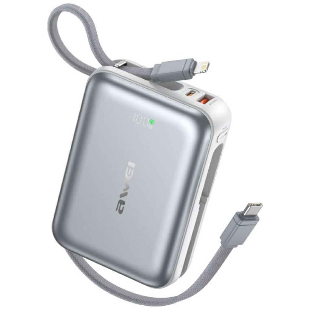 Powerbank C03 20000mAh 45W USB-A/USB-C + kable Lightning         USB-C - srebrny 