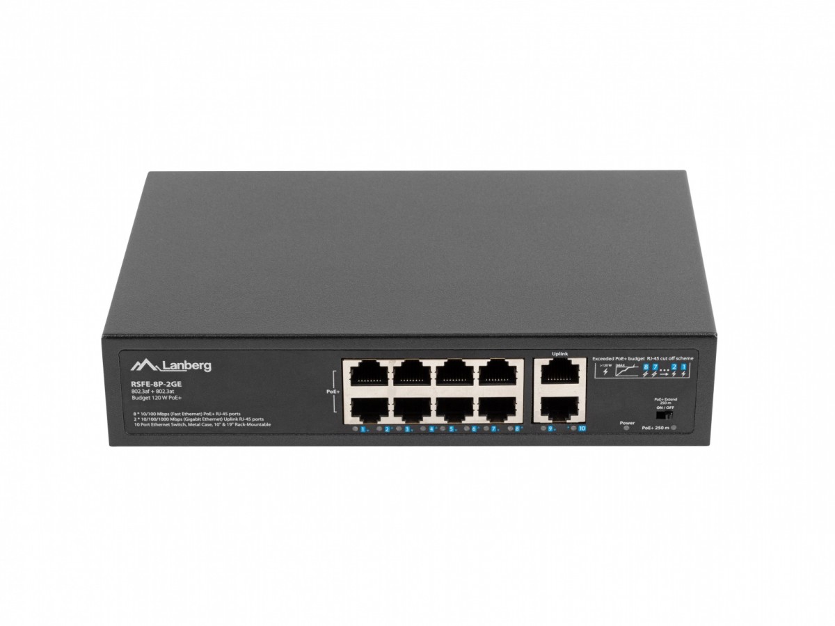 Swich 8X100MB  POE+/2X 1GB rack RSFE-8P-2GE-120 