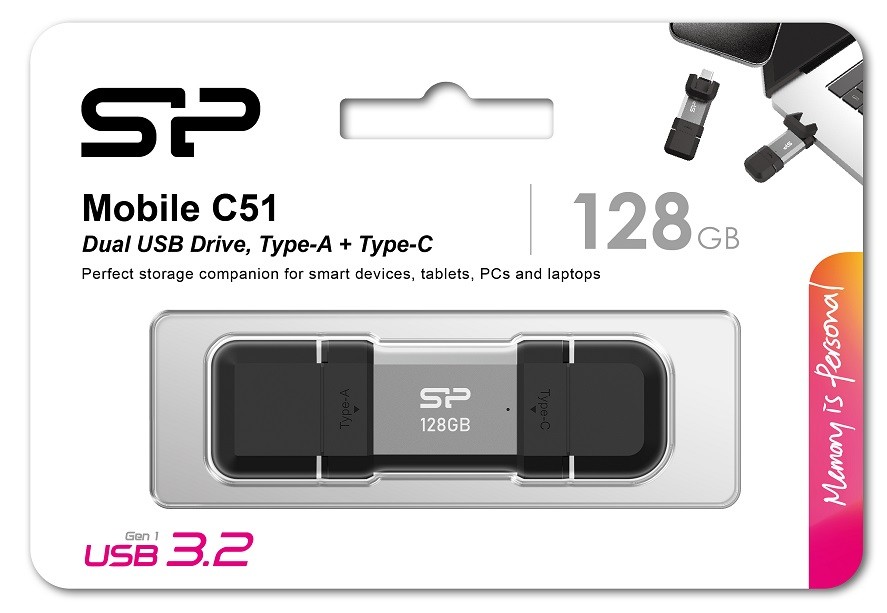 Pendrive C51 128GB USB-A USB-C  120 MB/s srebrny